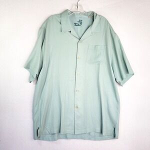 Tommy Bahama Silk Button Up Shirt Mens XL Seafoam Short Sleeve Resort Wear Retro
